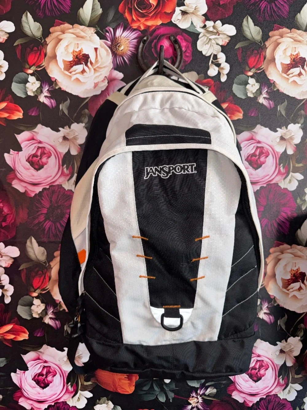 Jansport White & Black w/ Neon Orange Accents, Two-Compartment Backpack